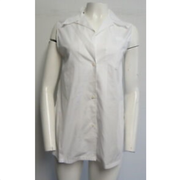 PRADA White Collared Sleeveless Popline Blouse szM - Picture 3 of 8